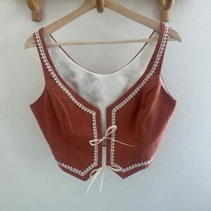 SOLD corset vest top crochet trim tie front cottagecore boho renfair